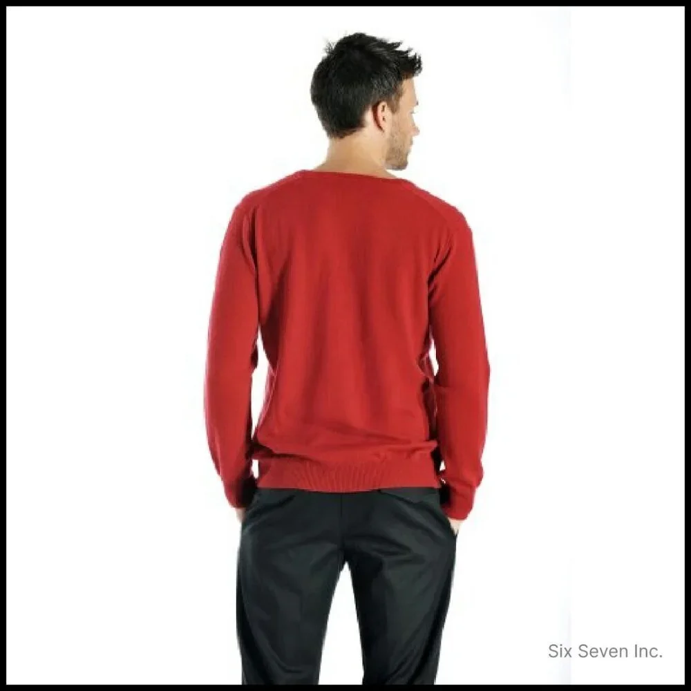 Men's Classic V-Neck Pullover Sweater 100% Pure Cashmere Long Sleeve Elegant